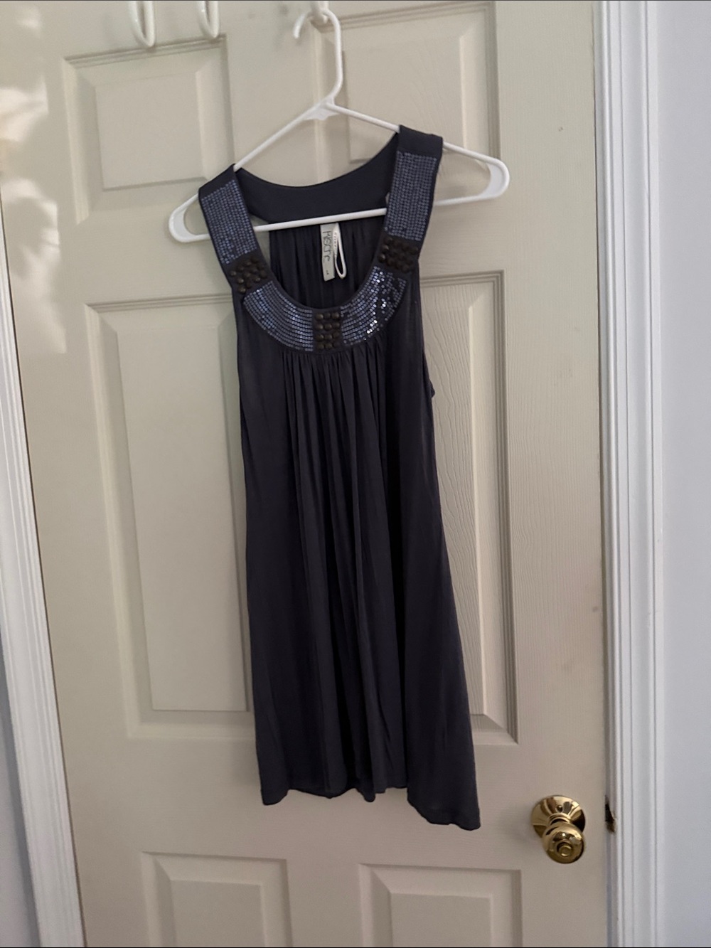 Kische Embellished Dark Gray Tank Top